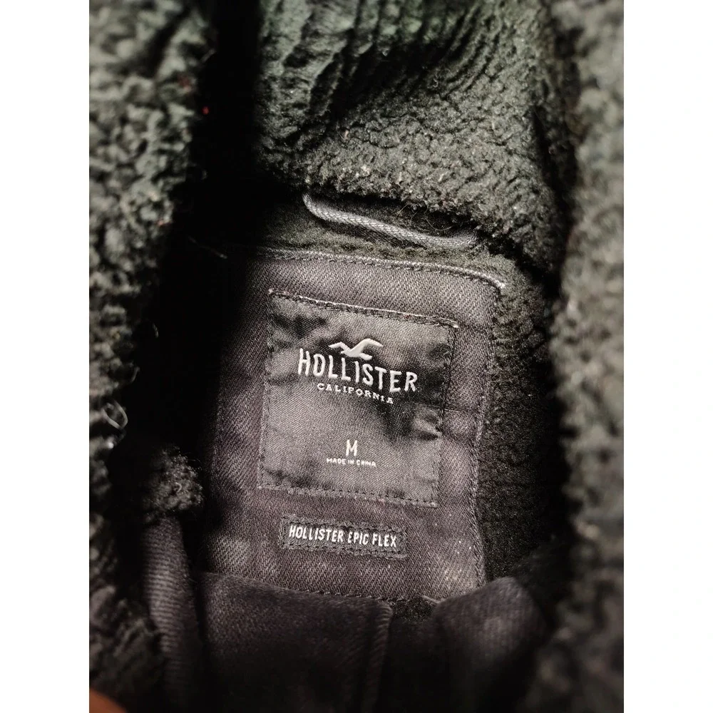 Hollister Mens Epic Flex Sherpa Lined Denim Trucker Jacket Faded Black Y2K M